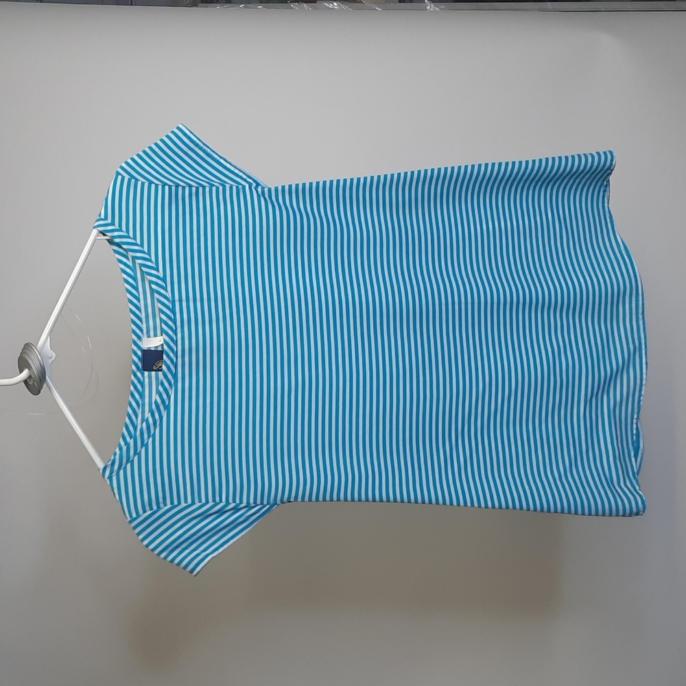 Blue Rain Turquoise and White Striped Short Sleeve Blouse, Size S